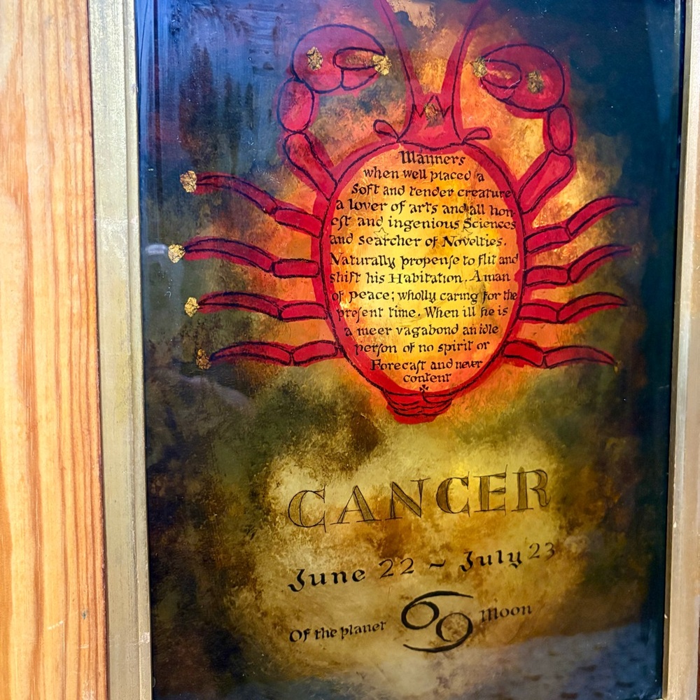 Vintage 90s Cancer Zodiac Horoscope Framed Print Art Decor Wood Frame - Picture 2 of 5